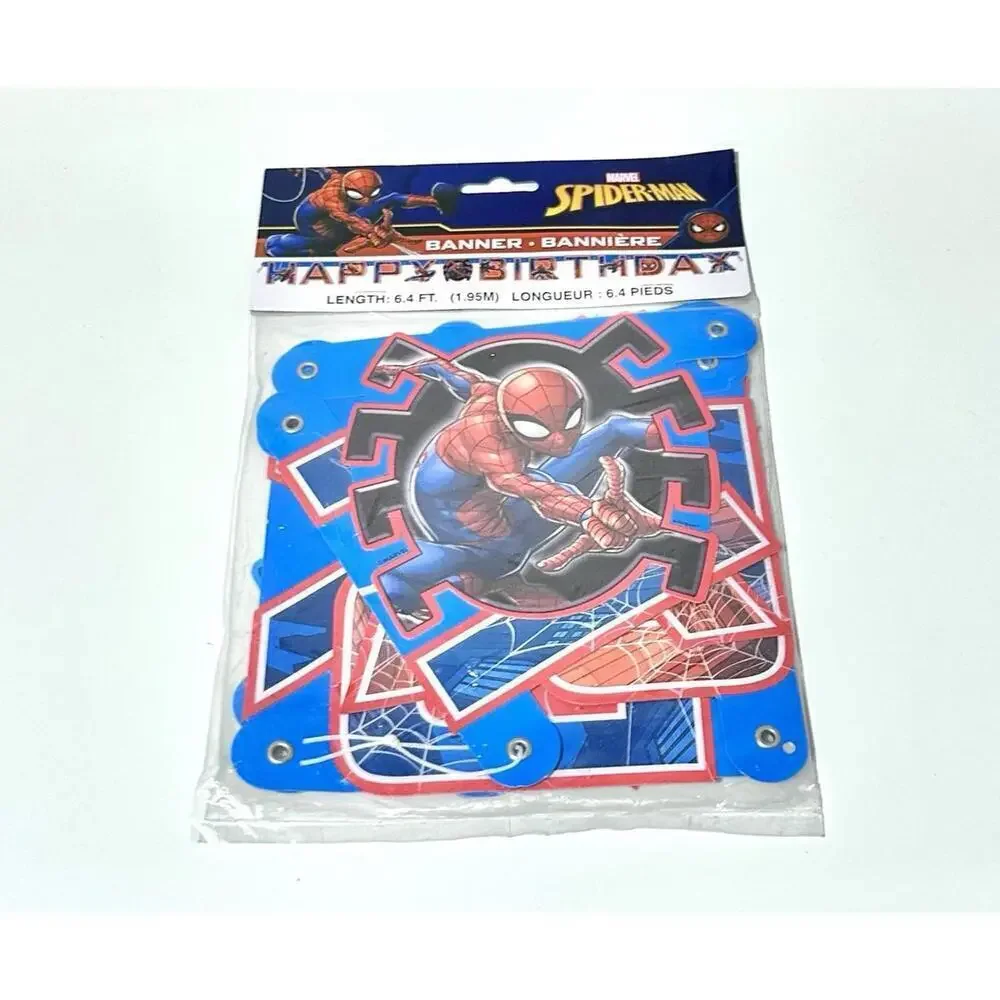 Marvel Spiderman 6.4 FT Hanging Happy Birthday Banner Cardboard Spider Man, NEW